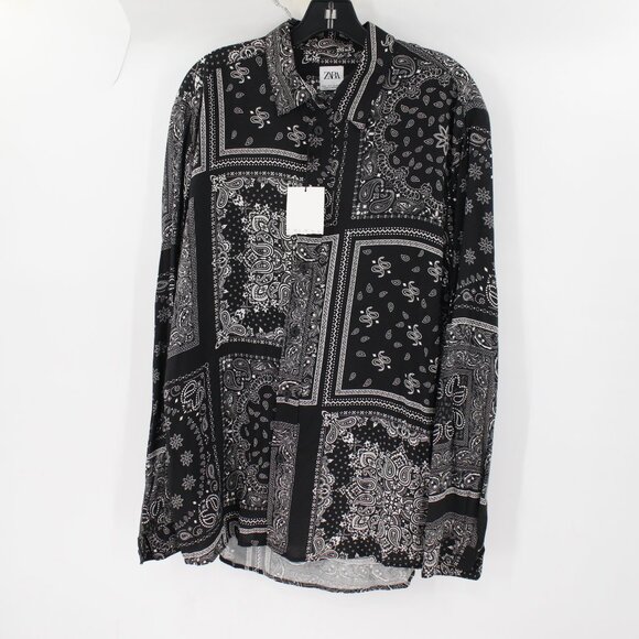 NWT Zara Shirt Mens Large Button Up Long Sleeve Paisley Bandana Style Casual - Picture 1 of 12